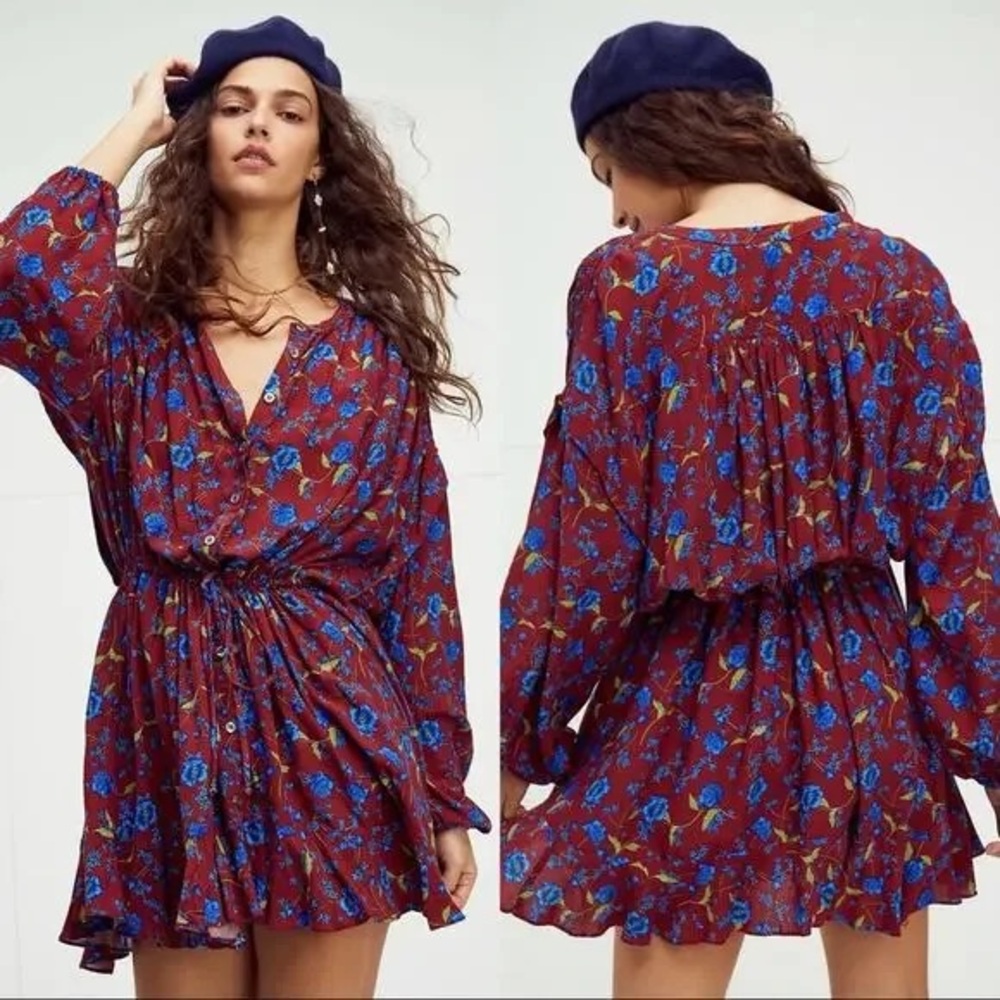 Free People Flower Fields Mini Dress Long Sleeve Size Small